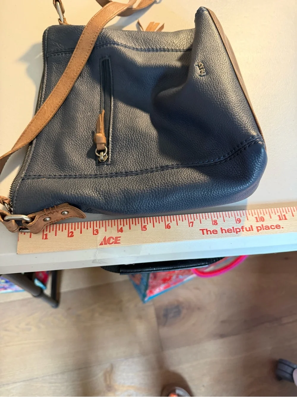 The Sak Navy Crossbody Bag with Brown Strap